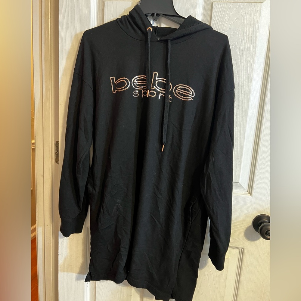 Bebe Sport Black Casual Hoodie Tunic Sz Lg Ptp 21”